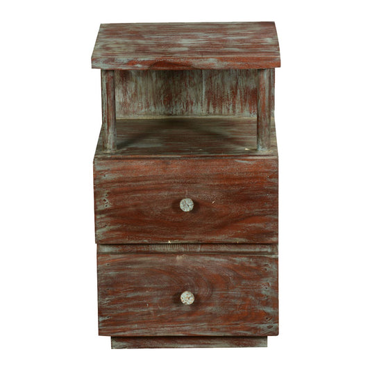 Mango Wood Taleex Two Drewer Selves Bedside Storage Table for Bedroom | Mohogany Finish