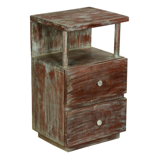 Mango Wood Taleex Two Drewer Selves Bedside Storage Table for Bedroom | Mohogany Finish