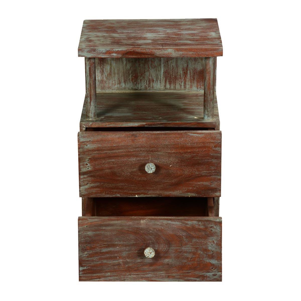 Mango Wood Taleex Two Drewer Selves Bedside Storage Table for Bedroom | Mohogany Finish