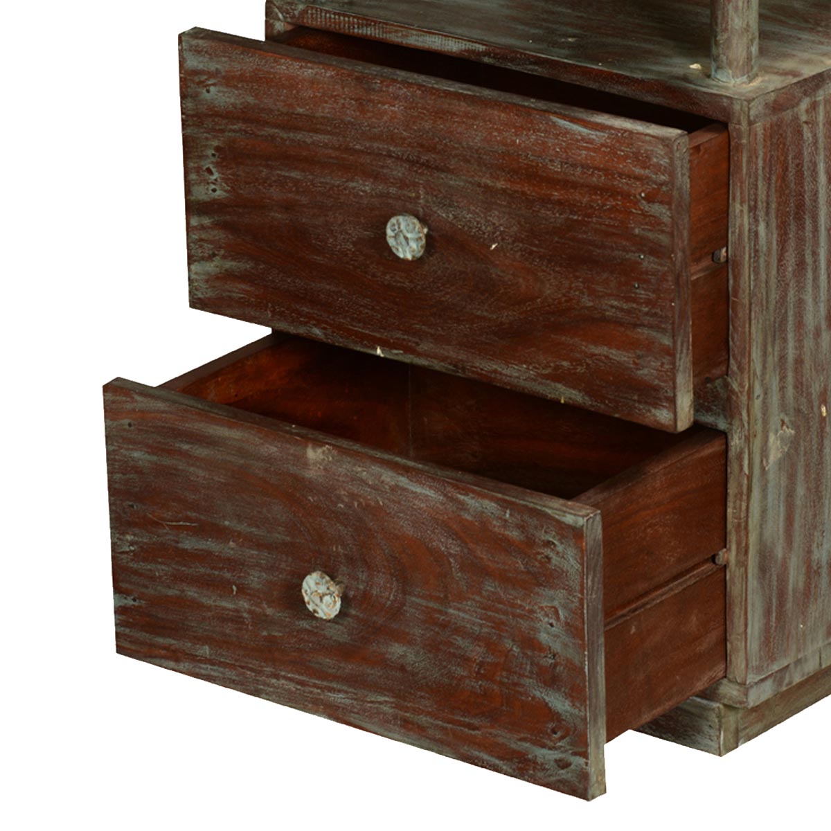 Mango Wood Taleex Two Drewer Selves Bedside Storage Table for Bedroom | Mohogany Finish