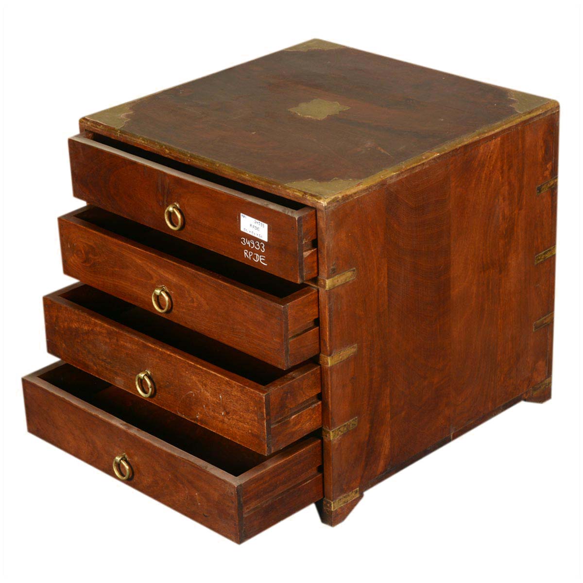 Mango Wood Hobyo Four Drewer Bedside Storage Table for Bedroom | Mohogany Finish