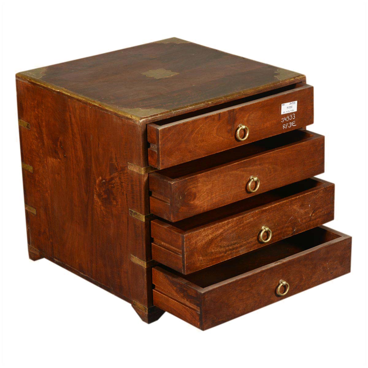 Mango Wood Hobyo Four Drewer Bedside Storage Table for Bedroom | Mohogany Finish