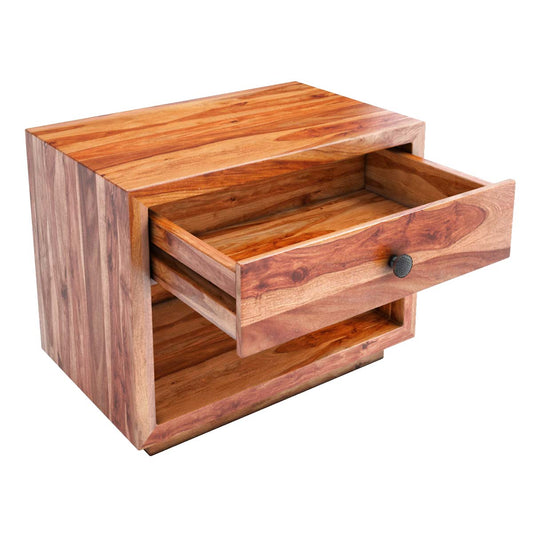 Sheesham Wood Anod One Drewer Selves Bedside Storage Table for Bedroom | Honey Finish