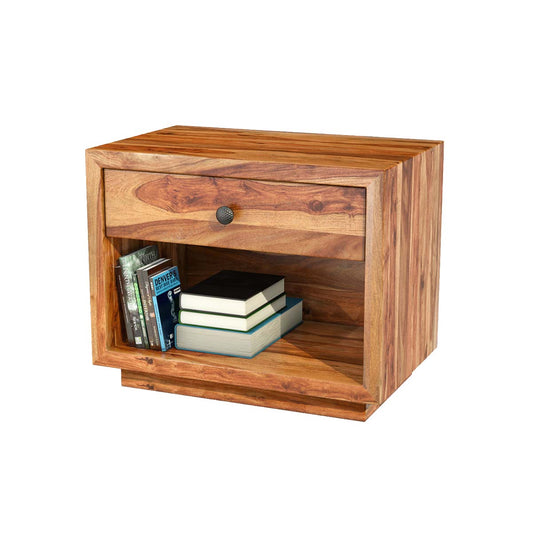 Sheesham Wood Anod One Drewer Selves Bedside Storage Table for Bedroom | Honey Finish