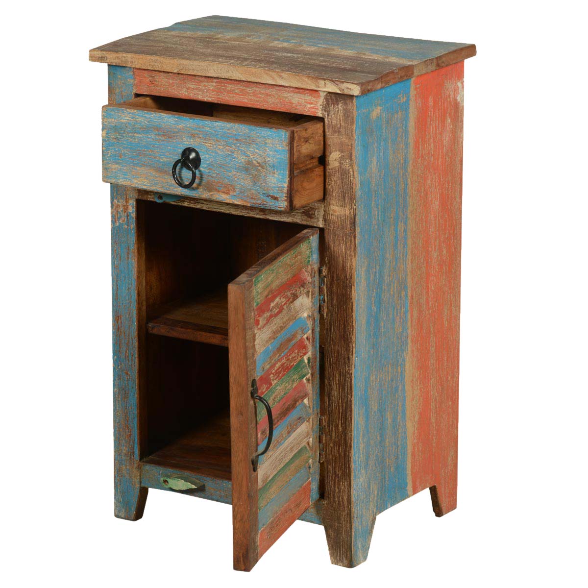 Mango Wood Colgula One Door and One Drewer Selves Bedside Storage Table for Bedroom | Brown Finish