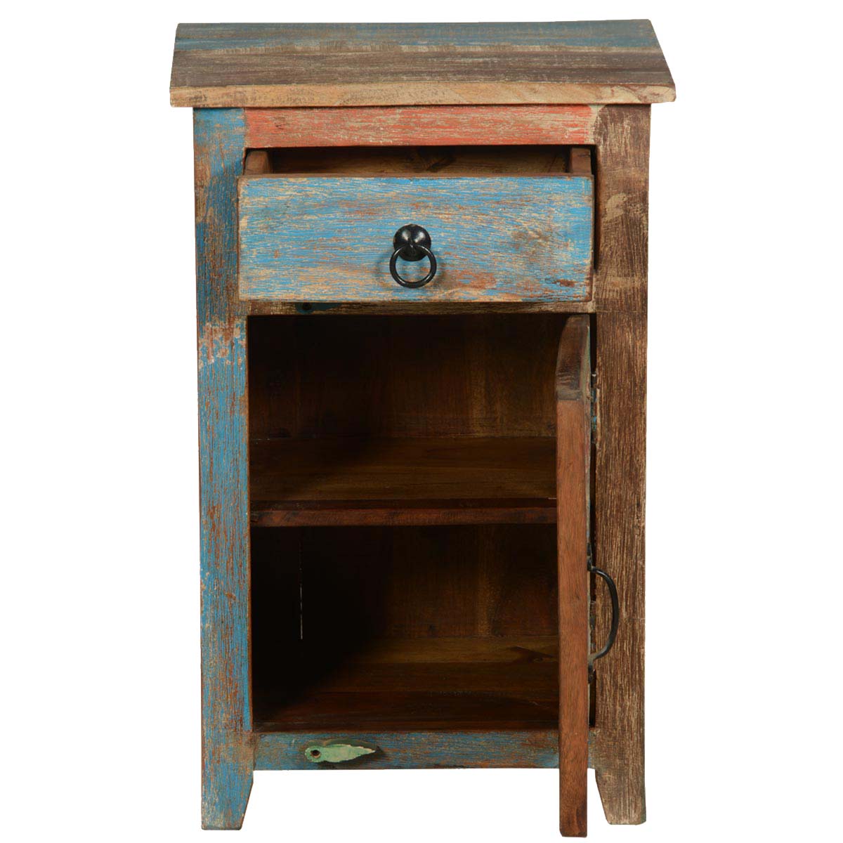 Mango Wood Colgula One Door and One Drewer Selves Bedside Storage Table for Bedroom | Brown Finish