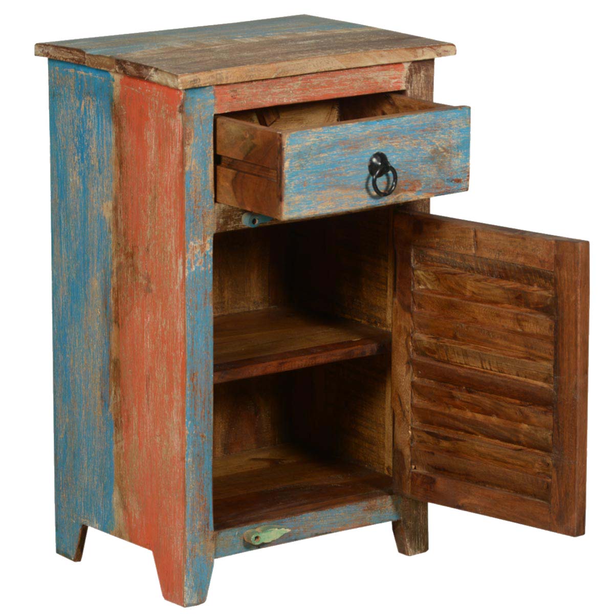 Mango Wood Colgula One Door and One Drewer Selves Bedside Storage Table for Bedroom | Brown Finish