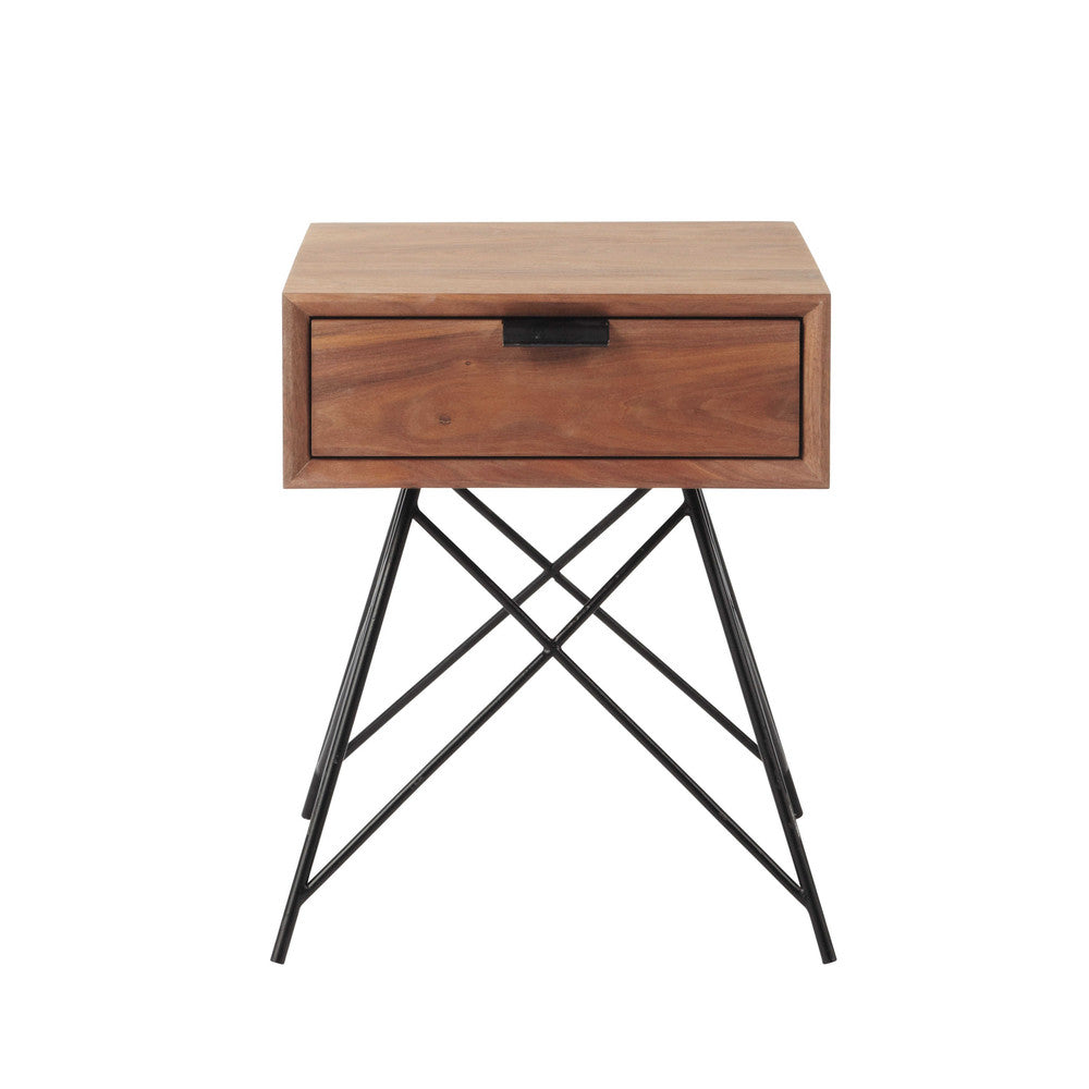 Mango Wood Porgera One Drawer Selves Bedside Storage Table for Bedroom | Brown Finish