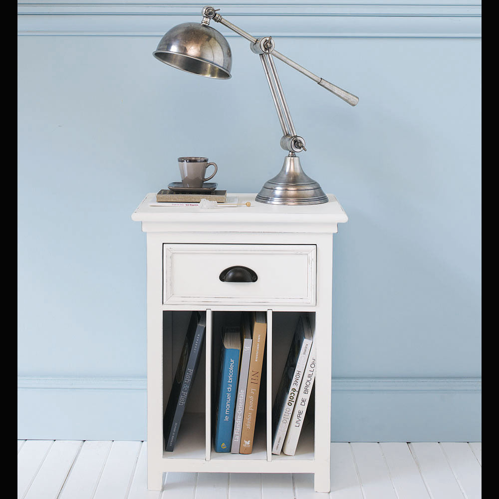 Solid Wood Hayes One Drawer Selves Bedside Storage Table for Bedroom | White Finish