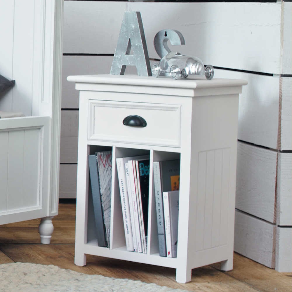 Solid Wood Hayes One Drawer Selves Bedside Storage Table for Bedroom | White Finish
