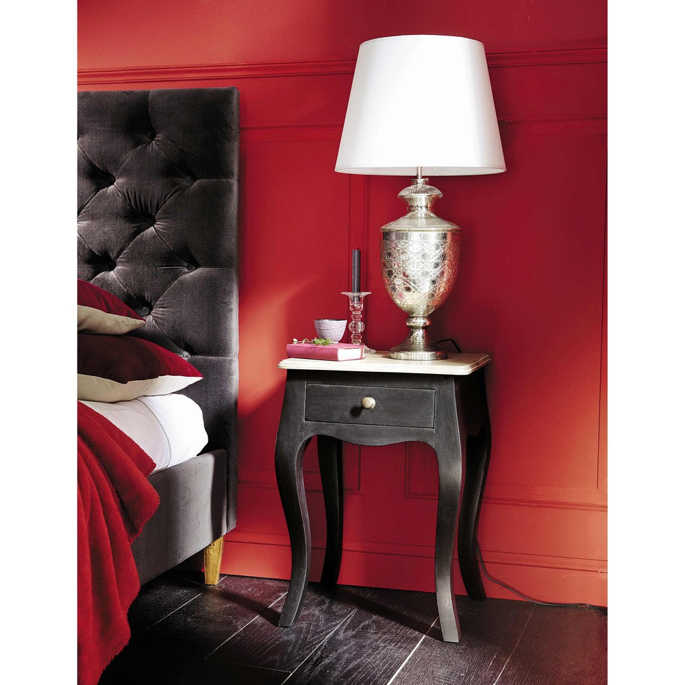 Mango Wood Cusco One Drawer Selves Bedside Storage Table for Bedroom | Dark Brown Finish