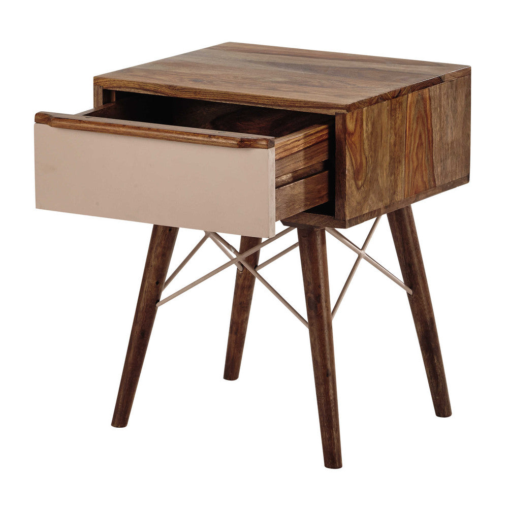 Sheesham Wood Huacho One Drawer Selves Bedside Storage Table for Bedroom | Brown Finish