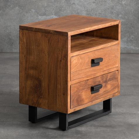 Mango Wood Alba Stylish Bedside Table for Bedroom Living Room with 2 Drawer End Table