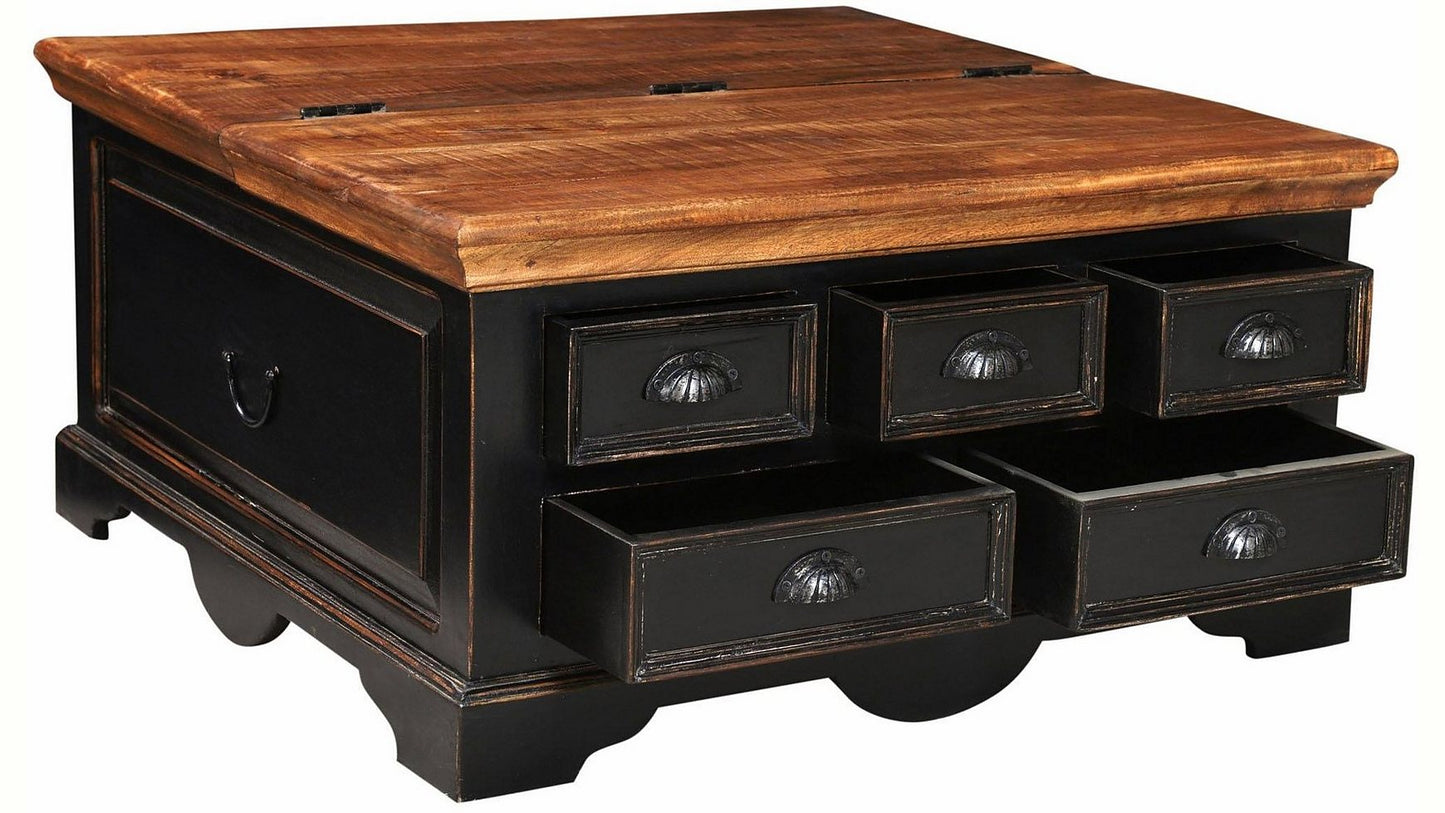 Mango Wood Pickergil Stylish Coffee Table with Drawer & Door for Living Room | Center Table for Home | Brown & Black Finish