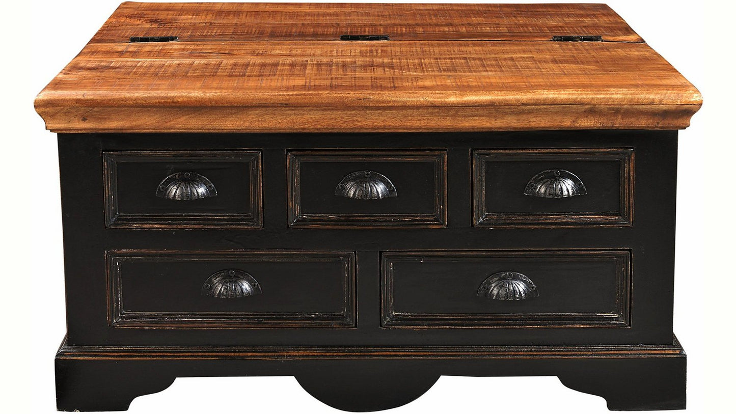 Mango Wood Pickergil Stylish Coffee Table with Drawer & Door for Living Room | Center Table for Home | Brown & Black Finish