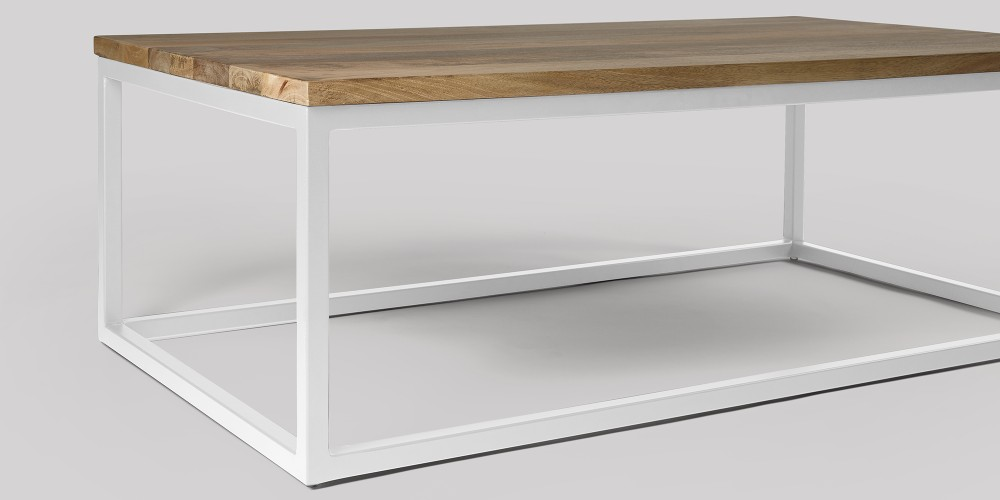 Mango Wood & Steel Annaberg Stylish Coffee Table for Living Room | Center Table for Home | Brown Finish