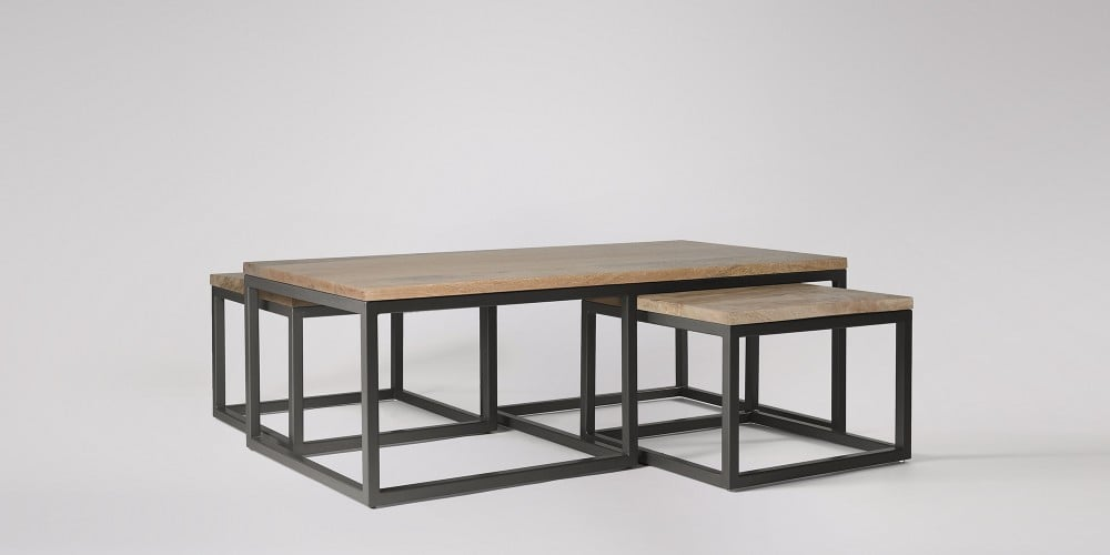 Mango Wood Palestina Stylish Coffee Table for Living Room | Side Table Set of 3 | Center Table for Home | Brown Finish