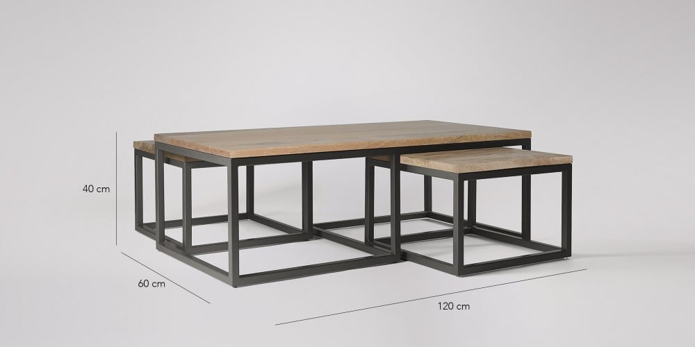 Mango Wood Palestina Stylish Coffee Table for Living Room | Side Table Set of 3 | Center Table for Home | Brown Finish
