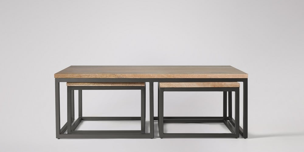 Mango Wood Palestina Stylish Coffee Table for Living Room | Side Table Set of 3 | Center Table for Home | Brown Finish