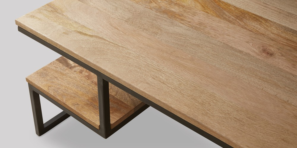 Mango Wood & Steel Anoco Stylish Coffee Table for Living Room | Center Table for Home | Brown Finish