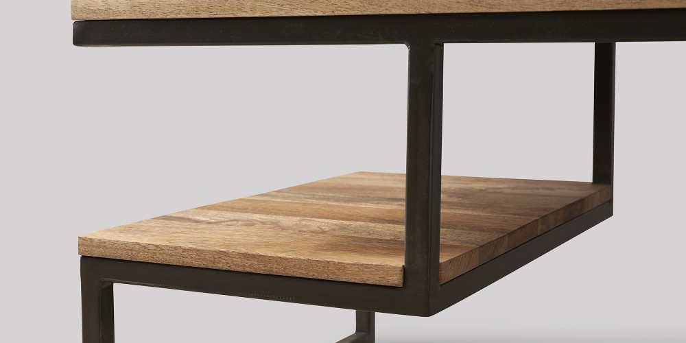Mango Wood & Steel Anoco Stylish Coffee Table for Living Room | Center Table for Home | Brown Finish