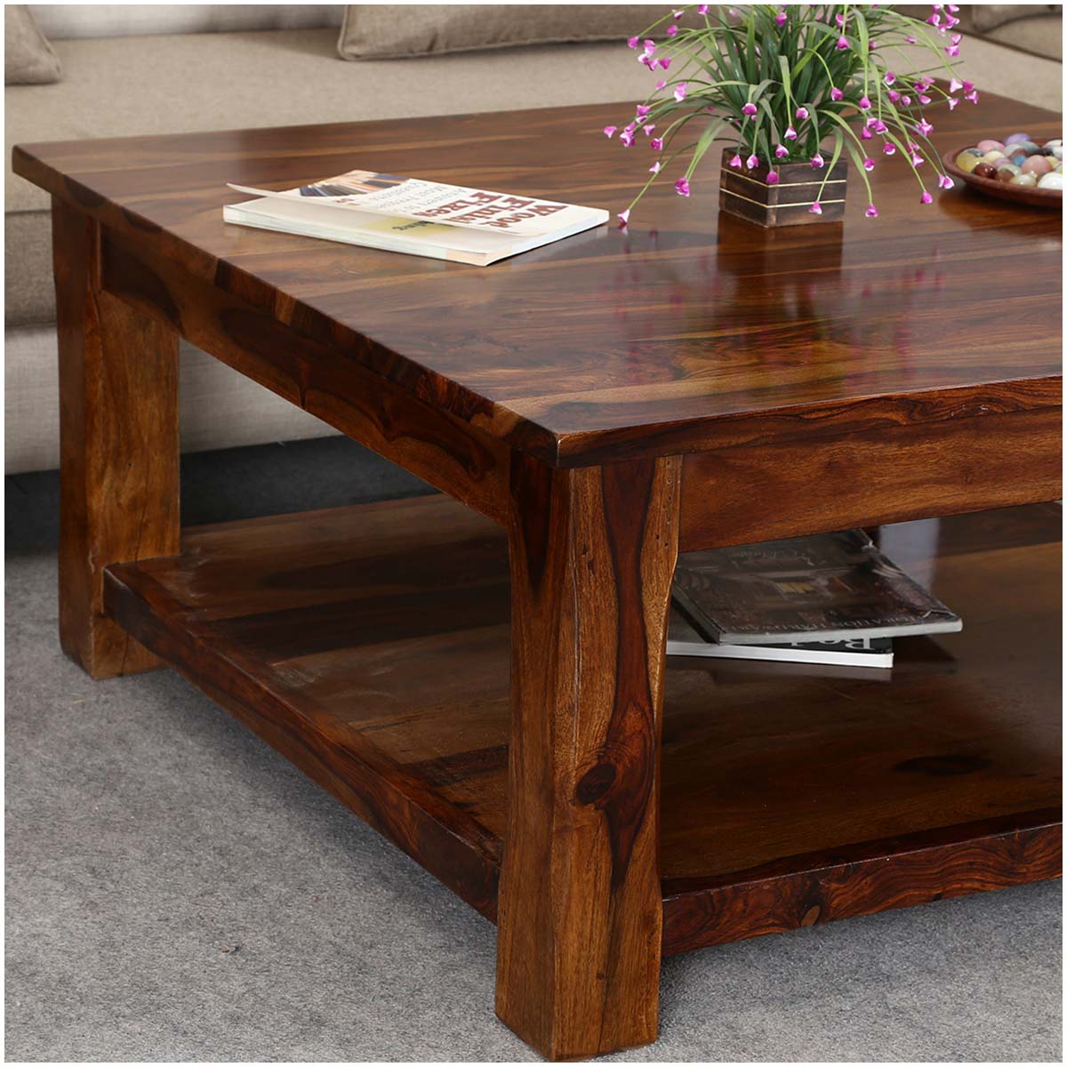 Sheesham Wood Mateo Stylish Coffee Table for Living Room | Center Table for Home | Brown Finish