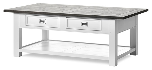 Mango & MDF Wood Teresa Stylish Coffee Table with 2 Drawer for Living Room | Center Table for Home | Brown Finish