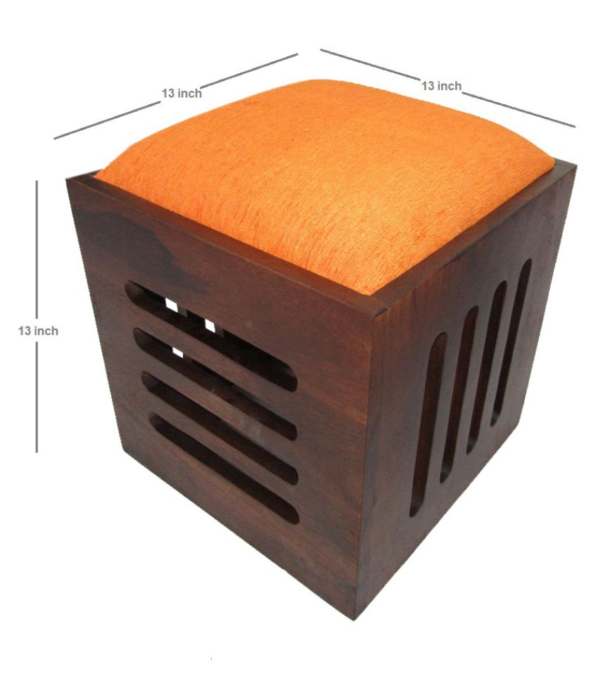 Sheesham Wood Center Coffee Table with 6 Stools for Living Room | Walnut Finish Orange Cushion