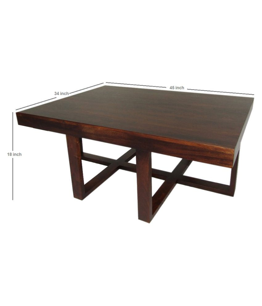 Solid Wood 6 Seater Coffee Table Stool Set for Home | Dark-Walnut