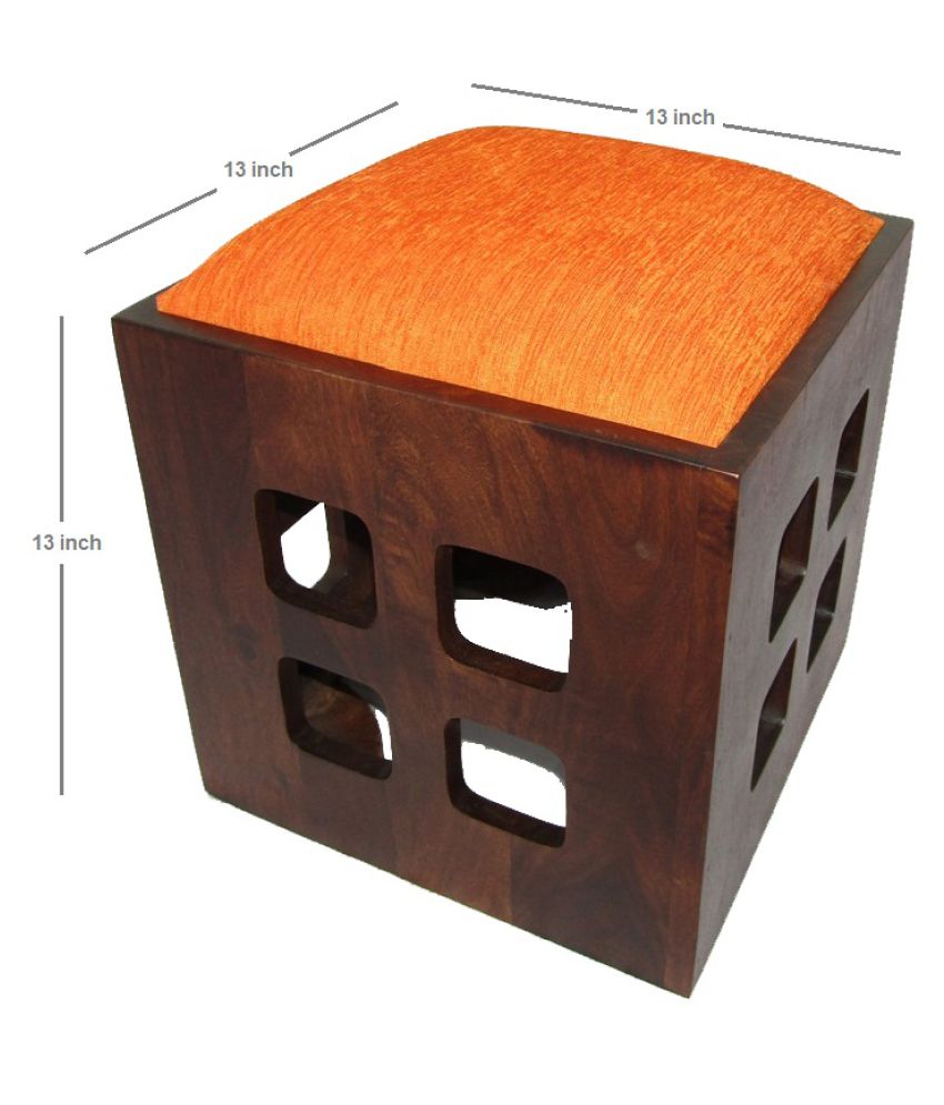 Solid Wood 6 Seater Coffee Table Stool Set for Home | Dark-Walnut