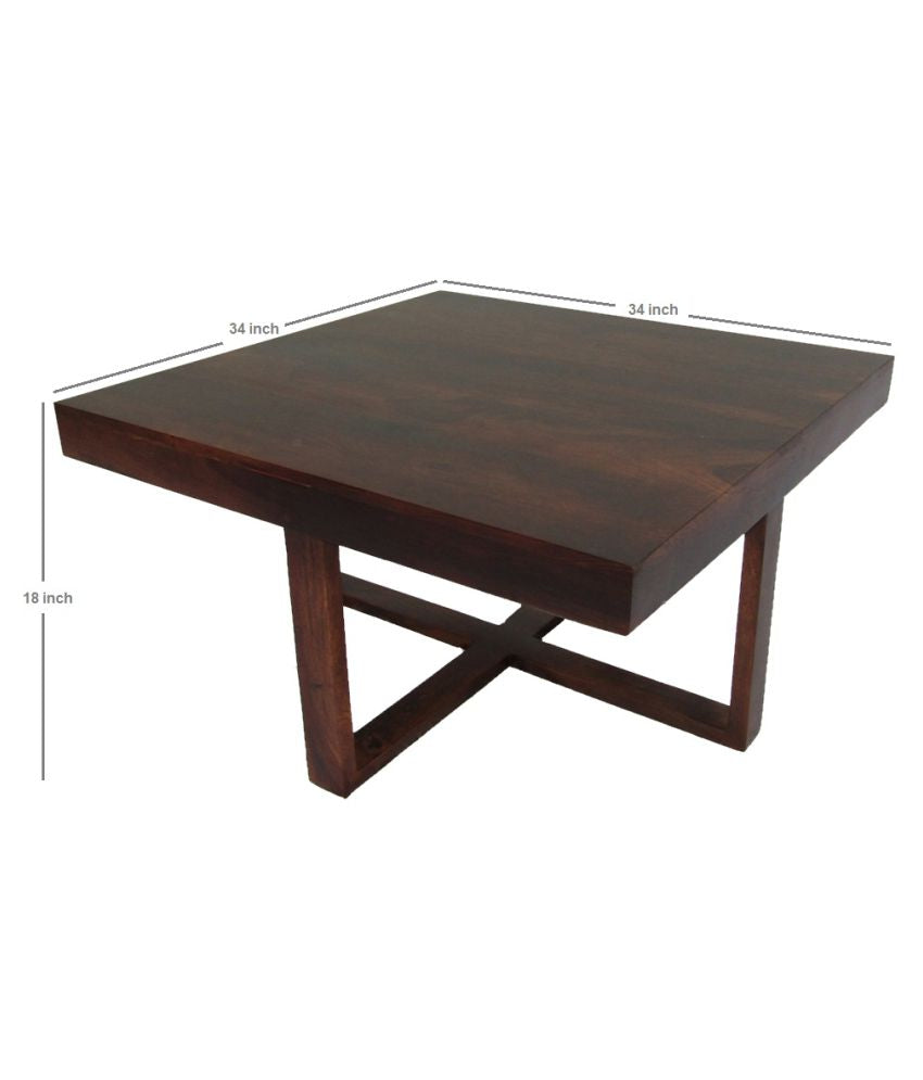 Sheesham Wood Square Coffee Table for Living Room | Center Table for Home | with 4 Stools | White Cushion