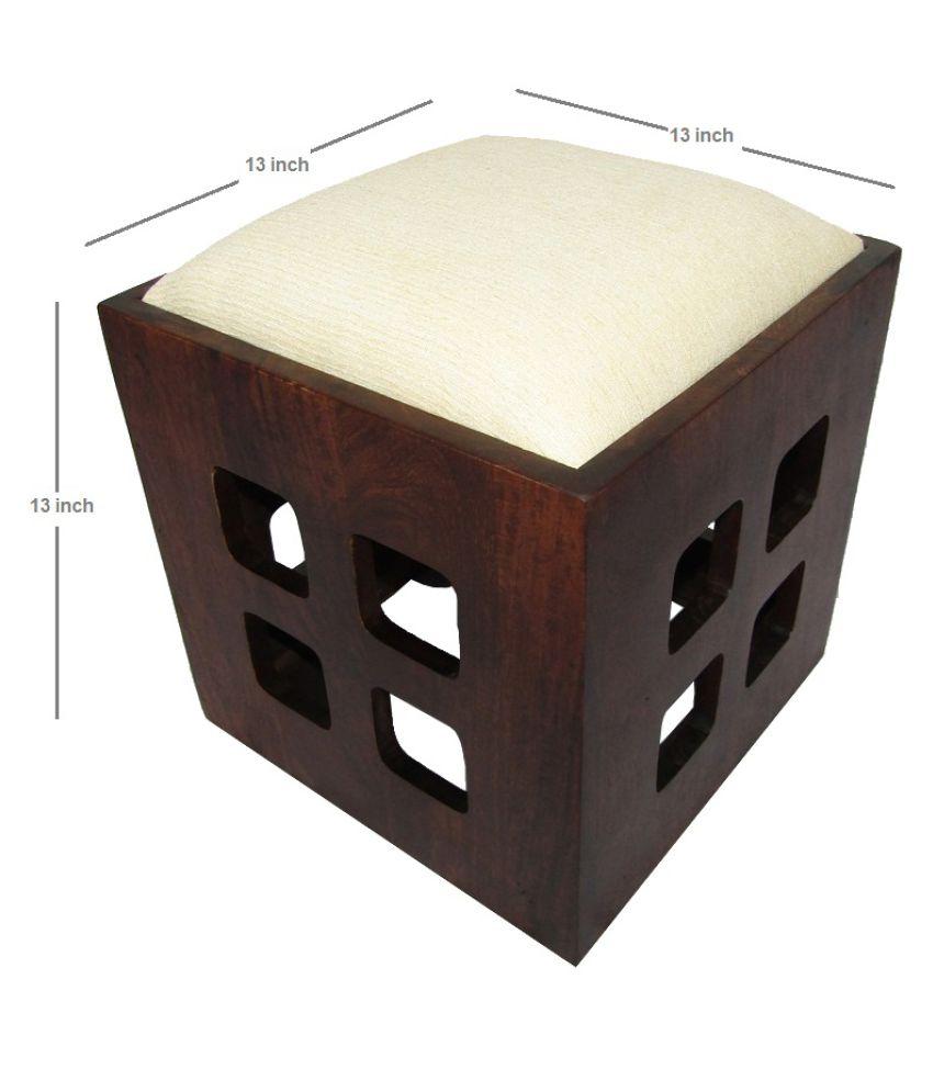 Sheesham Wood Square Coffee Table for Living Room | Center Table for Home | with 4 Stools | White Cushion