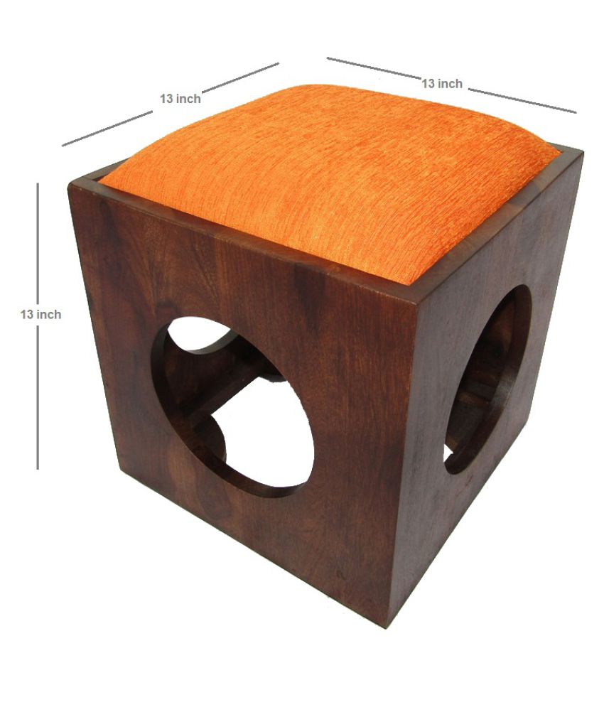 Solid Wood 4 Seater Coffee Table Stool Set for Home | Dark-Walnut