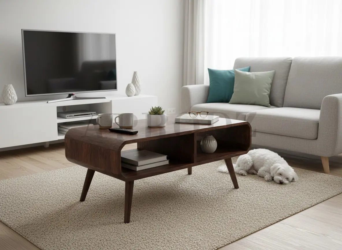 Rectangular Coffee Table with Storage | Stylish Center Table in Provincial Teak Finish for Living Room and Home Décor