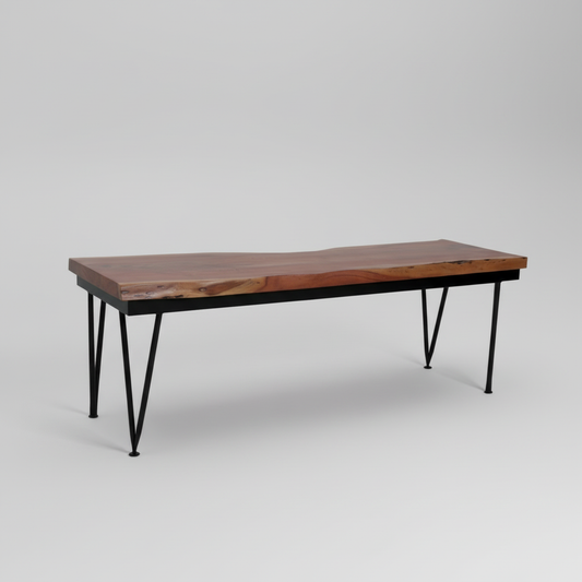 Acacia Wood Bench with Metal Frame – Modern Industrial Console Seating