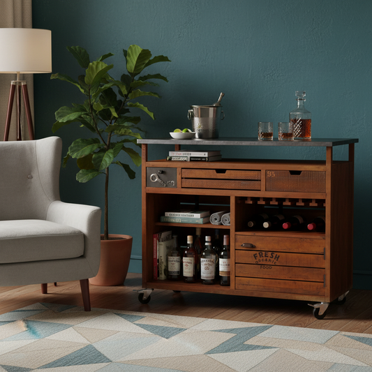 Mango Wood Jacka Wine Storage Stylish Bar Cabinet for Bar Decoration | Brown Finish