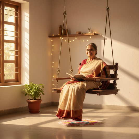 2 Seater Swing Wooden Jhula for Indoor Outdoor & Balcony