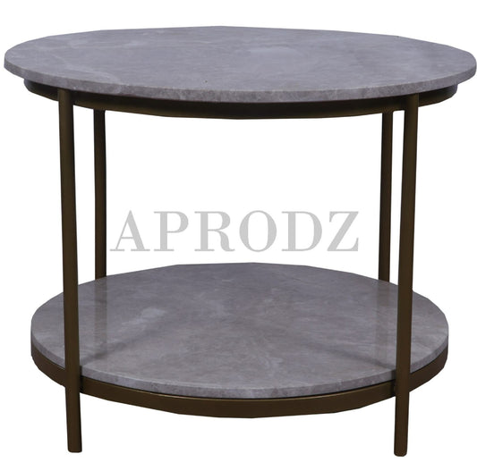 Marbmeto Italian Marble Top and Metal Coffee Table (Metal - Grey + Gold PowderCoated)