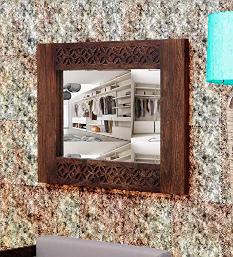 Durque Rectangular Wall Mirror with Carved Sheesham Wood Frame
