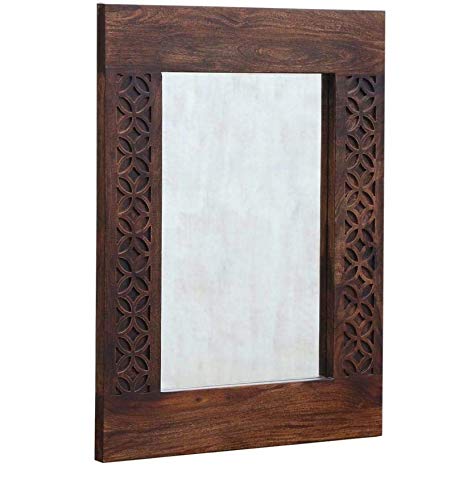 Durque Rectangular Wall Mirror with Carved Sheesham Wood Frame