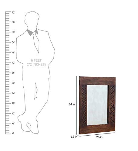 Durque Rectangular Wall Mirror with Carved Sheesham Wood Frame