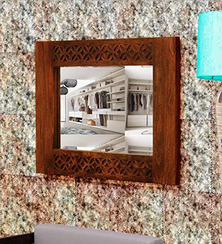 Durque Rectangular Wall Mirror with Carved Sheesham Wood Frame