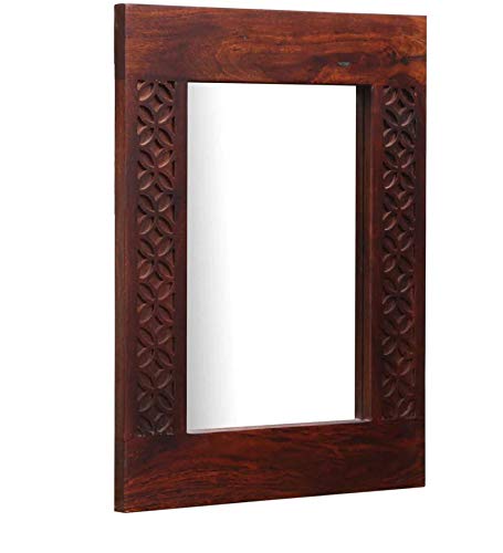 Durque Rectangular Wall Mirror with Carved Sheesham Wood Frame