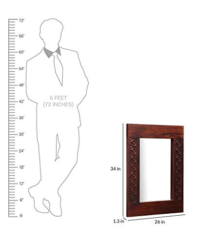 Durque Rectangular Wall Mirror with Carved Sheesham Wood Frame