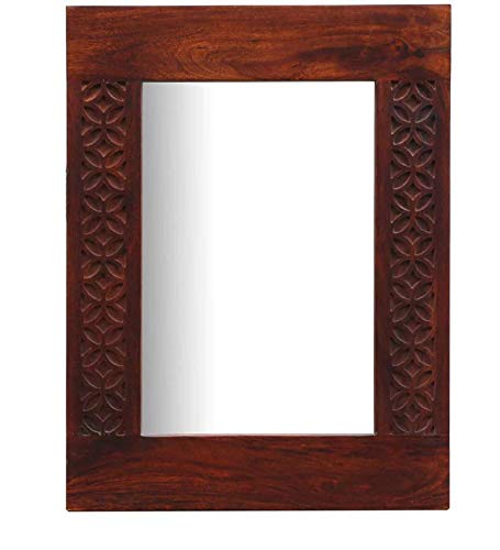 Durque Rectangular Wall Mirror with Carved Sheesham Wood Frame