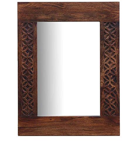 Durque Rectangular Wall Mirror with Carved Sheesham Wood Frame