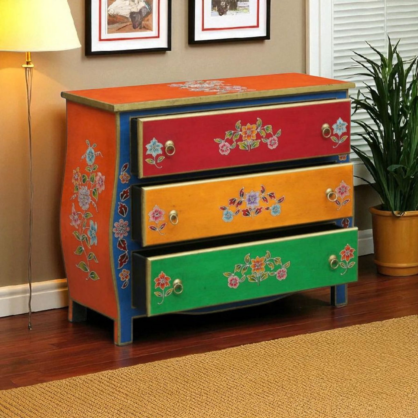 Wooden Handpainted Chest of Drawer Cabinet for Storage (Multicolor)