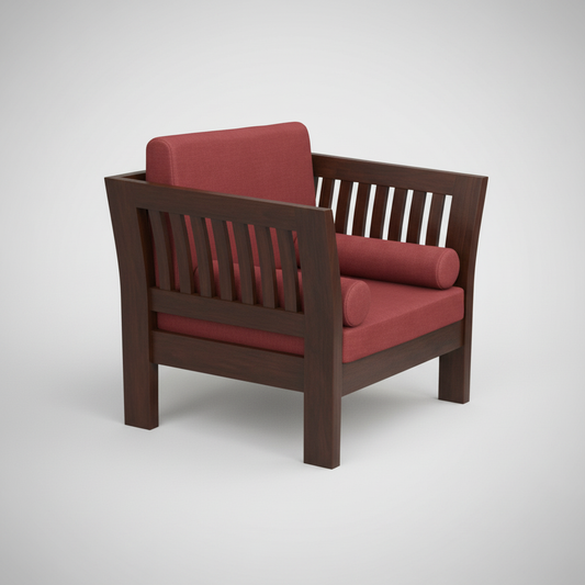 Mocko Sheesham Wood One Seater Sofa Set with Cushions for Living Room