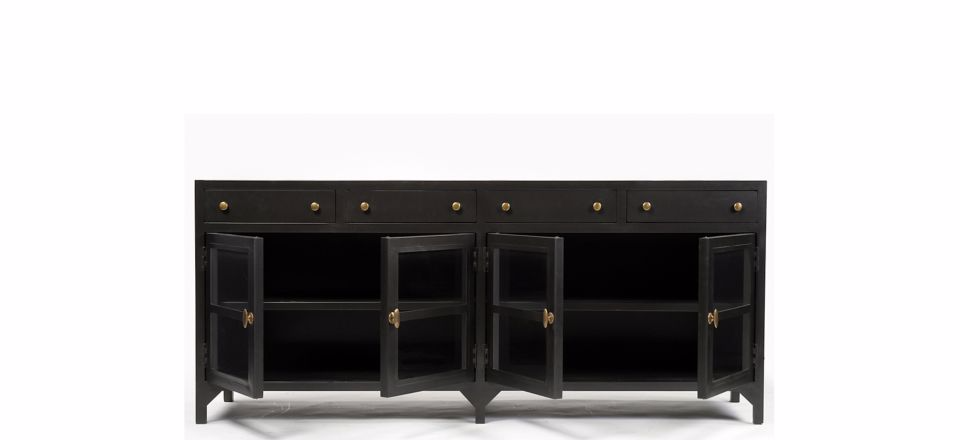 Solid Wood Rudky Sideboard Storage Cabinet for Living Room | Wooden Cabinet for Kitchen | Brown Finish