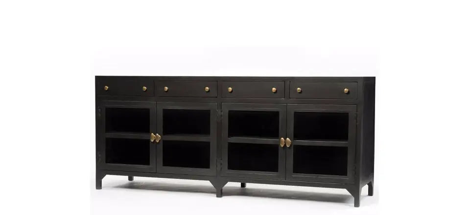 Solid Wood Rudky Sideboard Storage Cabinet for Living Room | Wooden Cabinet for Kitchen | Brown Finish